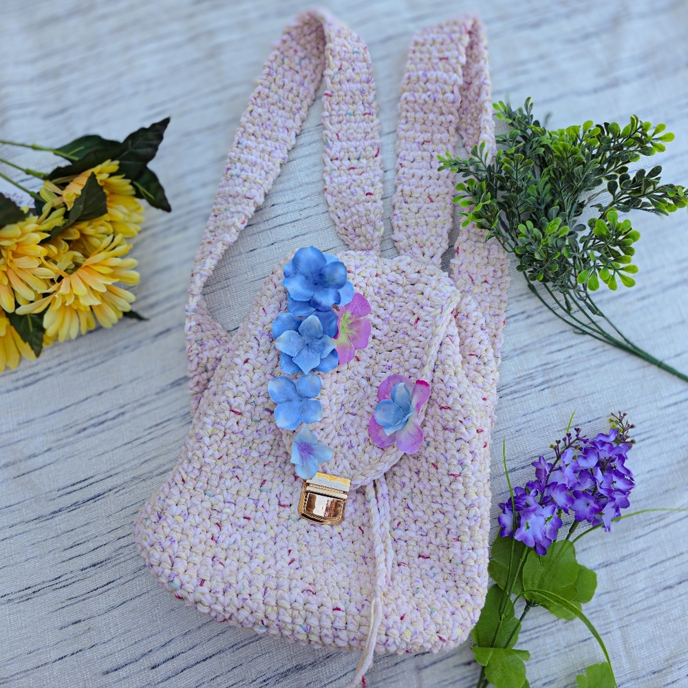 Handcrafted Cream Backpack with Floral Accents